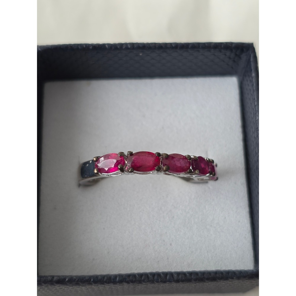 D'Joy Sterling Silver 925 Red Oval Ruby Gemstone Band Ring Size 7 new in box